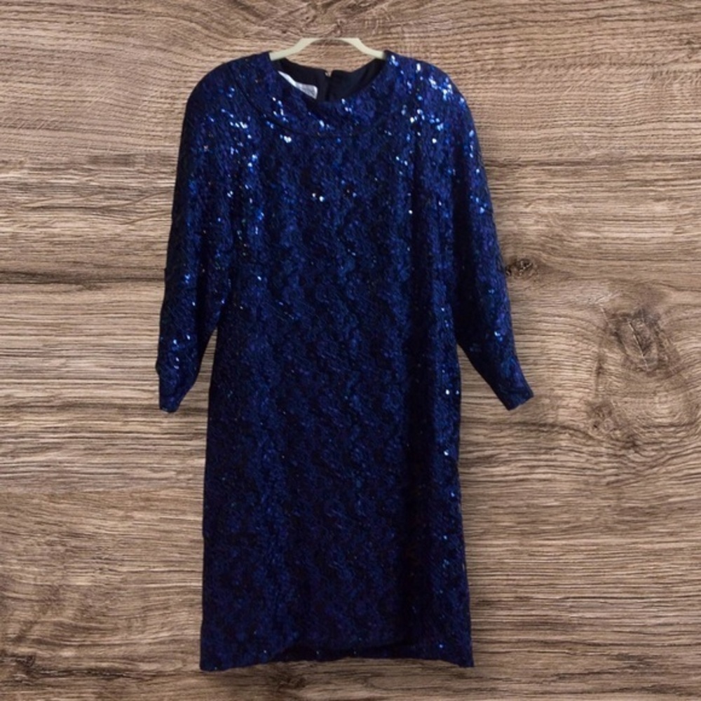 VNT 80s Baron Peters navy blue sequin dress. Size 20